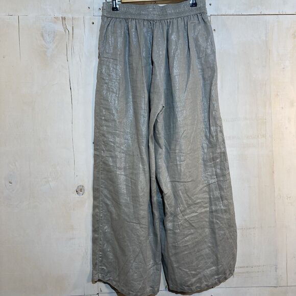 Rachel Zoe Shimmer Wide Leg Linen Flax Pants High Rise Womens Size S Gray Silver - Picture 5 of 7
